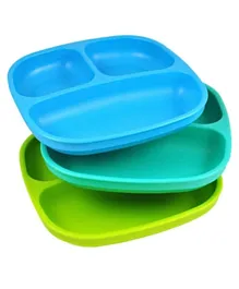 Re-play Recycled Packaged Divided Plates Pack of 3  Under the Sea - Aqua Sky Blue and Lime Green