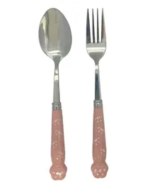 Brain Giggles Stainless Steel Paw Cutlery Set with Case - Pink