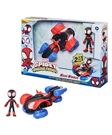Marvel Spidey & His Amazing Friends Change 'N Go Techno-Racer Vehicle and Miles Morales - 10cm