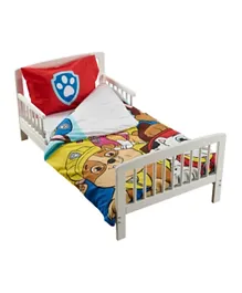 Kinder Valley Paw Patrol Toddler 7-Piece Bed Bundle with Safety Rails, Flow Mattress & Bedding - White Solid Pine Wood
