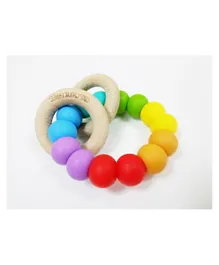 One.Chew.Three Wooden Silicone Rattle Duo Teether - Rainbow Bright