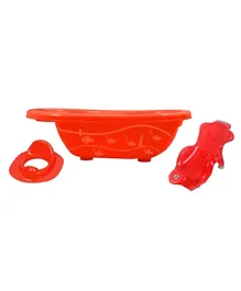 Sunbaby Splash Bath Tub with Bath Sling & Potty Trainer Combo - Red