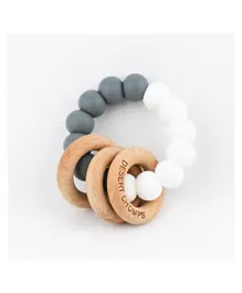 Desert Chomps Trio Silicone & Wooden Rattle Teether - Grey