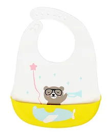 Little Angel Bear Printed Baby Silicon Bib - White & Yellow