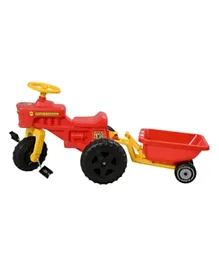 Plasto Tractor With Trailer - Red