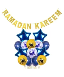 Brain Giggles Ramadan Kareem Balloon Decoration Combo Blue and Golden Ramadan Balloon Decoration Combo - Pack of 17