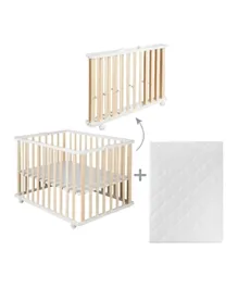 ROBA Foldable Wooden Playpen With Mattress - Natural