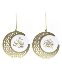 Eid Party Gold Wooden Cresent Moon Hanging Decoration - Pack of 2