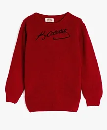 Koton Crew Neck Embroidered Sweater - Red