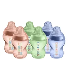 Tommee Tippee Closer to Nature Slow-Flow Baby Bottles with Anti-Colic Valve Be Kind Multicoloured Pack of 6- 260mL