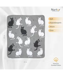 بطانية قطنية محبوكة من نورتور بنقشة قطة - رمادي