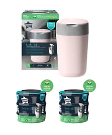 Tommee Tippee Twist & Click Nappy Disposal Sangenic Bin (With 1 Preloaded Cassette) + 6 Extra Cassettes - Pink