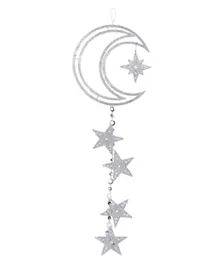 Eid Party Large Silver Glitter Crescent Moon & Stars Hanging Decoration