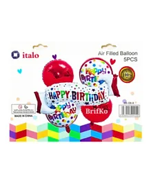 Italo Happy Birthday Party Decoration Foil Balloon Set Red & White - 5 Pieces