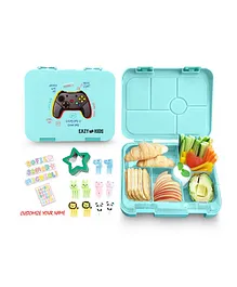 Eazy Kids 6 Compartment Bento Lunch Box with Sandwich Cutter Set - Playstation Green