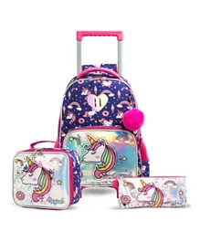 Eazy Kids Unicorn Chrome Trolley School Bag Set with Lunch Bag & Pencil Case, Water-Resistant, 3+ Years, Reflective Safety Strips