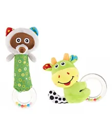 Pixie Racoon Rattle Toy + Cattle Rattle Toy - Multicolour