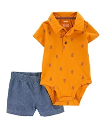 Carter's 2-Piece Pineapple Polo Bodysuit & Short Set - Orange & Blue