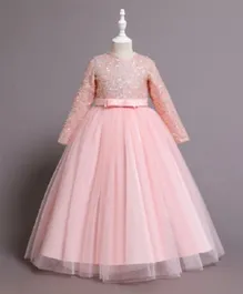DDaniela Sequins Long Sleeves Ball Gown Dress - Pink