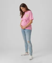 Mamalicious Loose Fit Round Neck Maternity T-Shirt - Pink