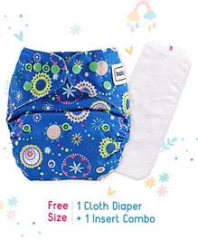 Babyhug Free Size Reusable Cloth Diaper With Insert Floral Print - Blue