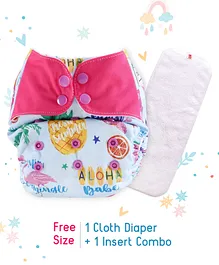 Babyhug Reusable Contrast Flap Closure Cloth Diaper With Insert Fruits Print Free Size - Blue