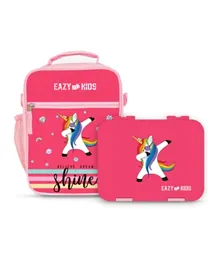 Eazy Kids Unicorn Bento Boxes With Insulated Lunch Bag Combo  - Pink