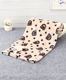 Babyhug Single Ply Mink Blanket Bear & Star Print - Brown