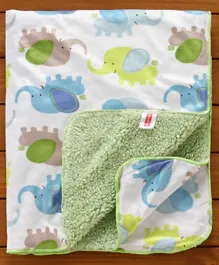 Babyhug Sherin & Poly Wool All Season Blanket, Soft, Comfortable,  Premium Quality Material, 76 x 76 cm, 0 to 18 Months - White/Green