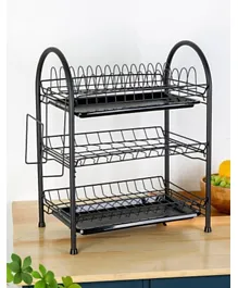 Danube Home Atticus 3 Tier Iron Dish Rack With Polypropylene Cup - Black