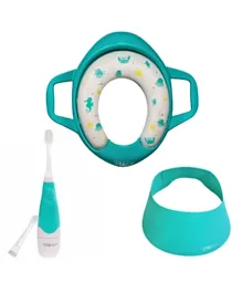 غطاء حمام بي بي إل يو في + فرشاة أسنان الأطفال التي تعمل بالبطارية + مجموعة مقاعد المرحاض - أزرق