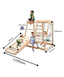 Megastar Indoor Solid Wood Playground with Swing Slide Rock climber & climbing Frame for Kids - Brown