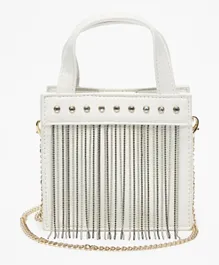 Flora Bella by ShoeExpress Studded Crossbody Bag with Metallic Tassels and Chain Strap - White