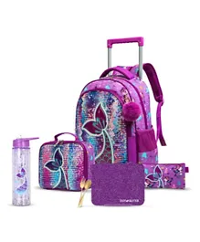 Eazy Kids Mermaid Trolley School Bag Kit with Lunch Bag, Pencil Case, Lunch Box, Lunch Bag, Cutlery, and Water Bottle, 5 Years+, Purple - 18 Inch