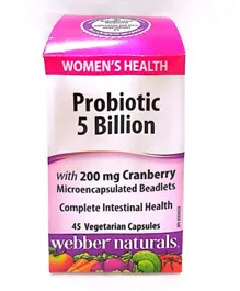 WEBBER NATURALS Probiotic 5 Billion with 200 mg Cranberry - 45 Vegetable Capsules