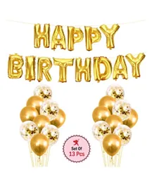 Party Propz Golden Happy Birthday Foil Balloon, Confetti and Metallic Balloons Combo - Pack of 13