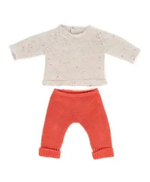 Miniland Knitted Doll Outfit Sweater & Trousers - Beige & Red