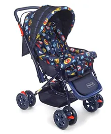 Babyhug Cosy Cosmo Stroller With Reversible Handle and Back Pocket - Navy Blue