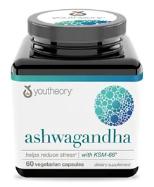 Youtheory Ashwagandha With KSM 66 Dietary Supplement - 60 Veg Capsules