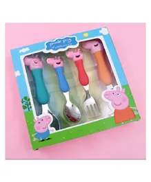 Brain Giggles Peppa Pig Spoon & Fork Kids Cutlery Set Pack Of 4 - Multicolour