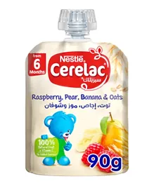 Nestlé Cerelac Fruits Puree Pouch Raspberry, Pear, Banana & Oats - 90g