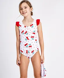 Kookie Kids V Cut Swimsuit with Cap - White