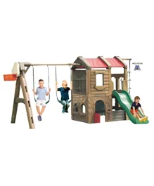 Megastar Discover Your Adventure Multi Playset with Swings Slide Rope Climber and 2 Storey Hideout Tower For Garden Play - Multicolor