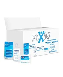 Pixie Water Wipes Pack of 2700 Wipes + Vibrant Sanitizers 100ml x 75 + Nappy Bags 1500 Bags - Value Pack