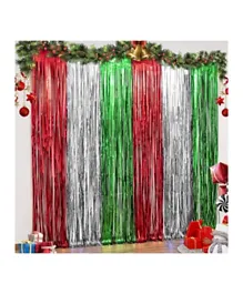 Highland Christmas Foil Fringe Curtains - Red, Silver & Green