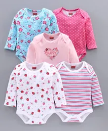 Babyhug Full Sleeves 100% Cotton Onesie Floral Print Pack of 5 - Pink