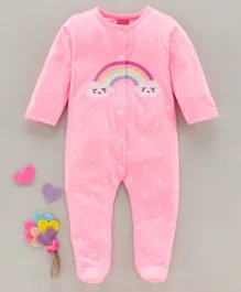 Babyhug Full Sleeves Sleepsuit Rainbow Print - Pink