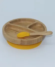 Mori Mori Round Bamboo Plate With Spoon - Yellow
