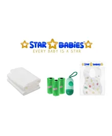 Star Babies Baby Essentials Bibs 10 Pieces + Scented Bag 3 Pieces + Towel 3 Pieces Combo Pack - White & Green