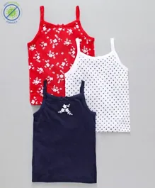 Babyoye Cotton Singlet Camisoles Multiprint Pack of 3 - Red White Navy Blue
